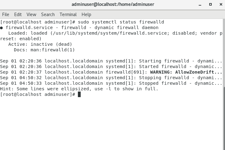 sudo systemctl status firewalld check cent os