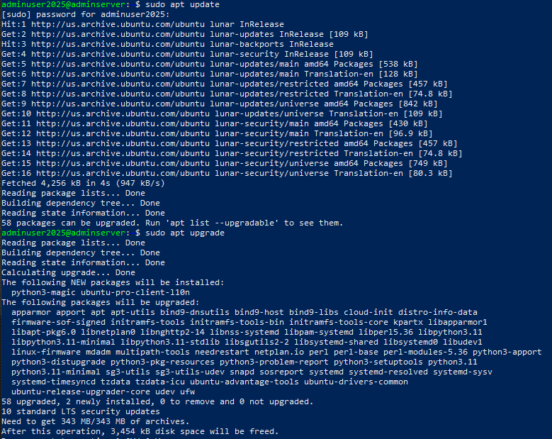 Sudo apt update and upgrade screenshots