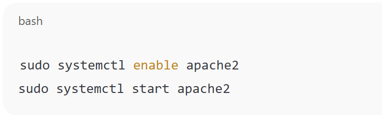 Enable and start the Apache service