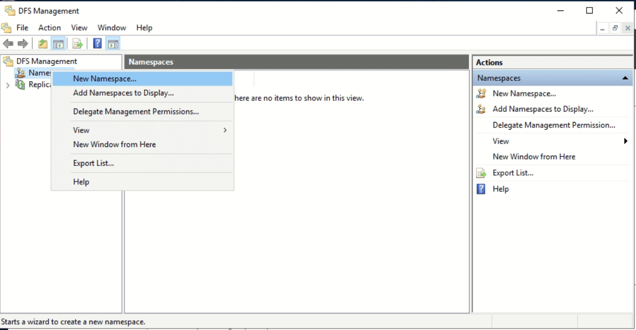 DFS Managemant New Namespace