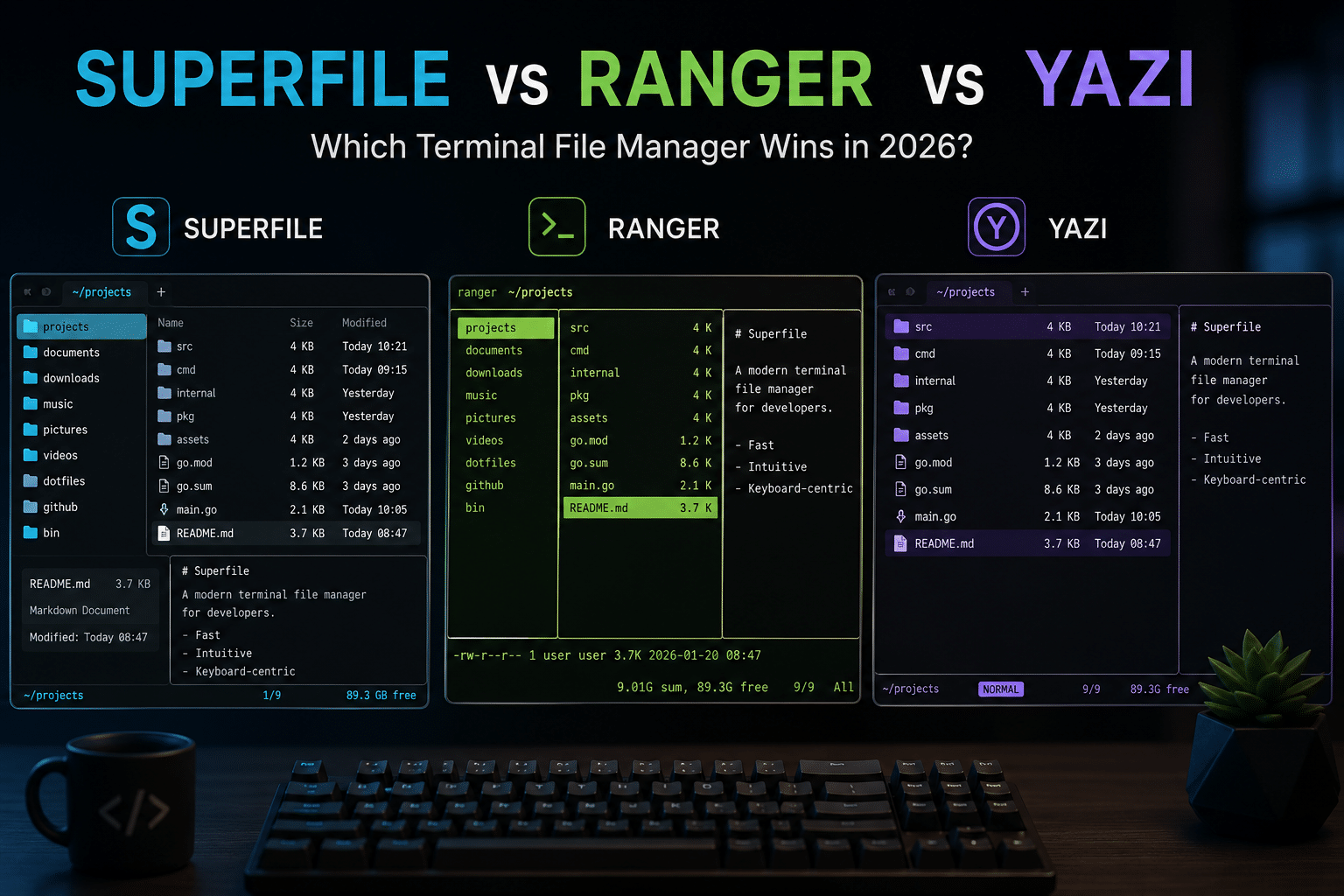 Superfile vs Ranger vs Yazi